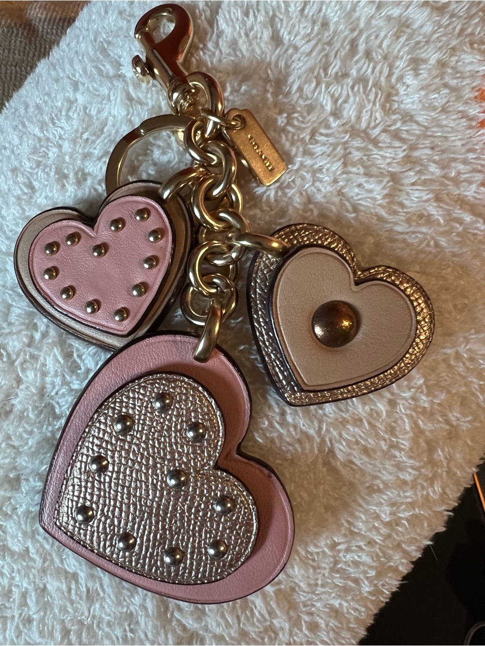 Coach Pink and Gold Triple Heart Key & Card Holder Charm